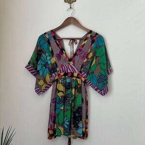 Rebecca Taylor Silk Floral Kimono Sleeve Tunic Top Sz 4